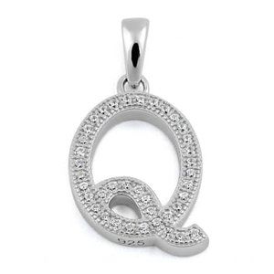 Sterling Silver Letter Q CZ Initial Pendant